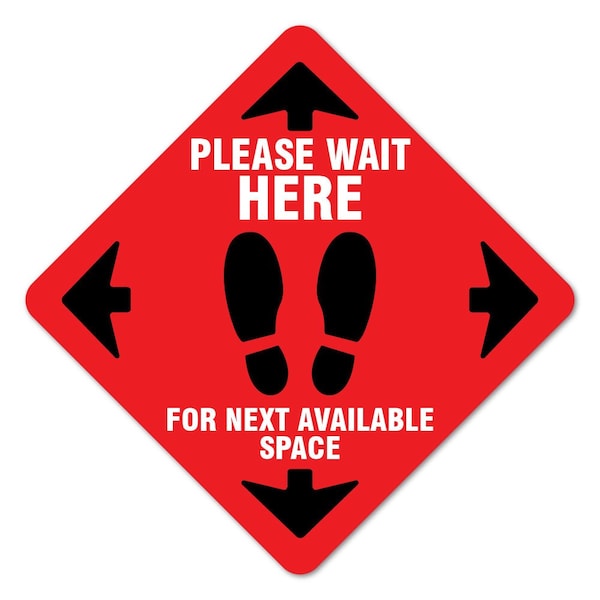 Please Wait Here Red Non-Slip Floor Graphic, 11in Vinyl, 12PK, 11 in L, 11 in H, 2-X-11-12PK-99998